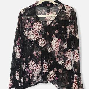 INC International Concepts Black Floral Sheer Blouse